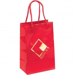 Glossy Laminated Custom Shopping Bag - 5.25"w x 8.38"h x 3.25"d